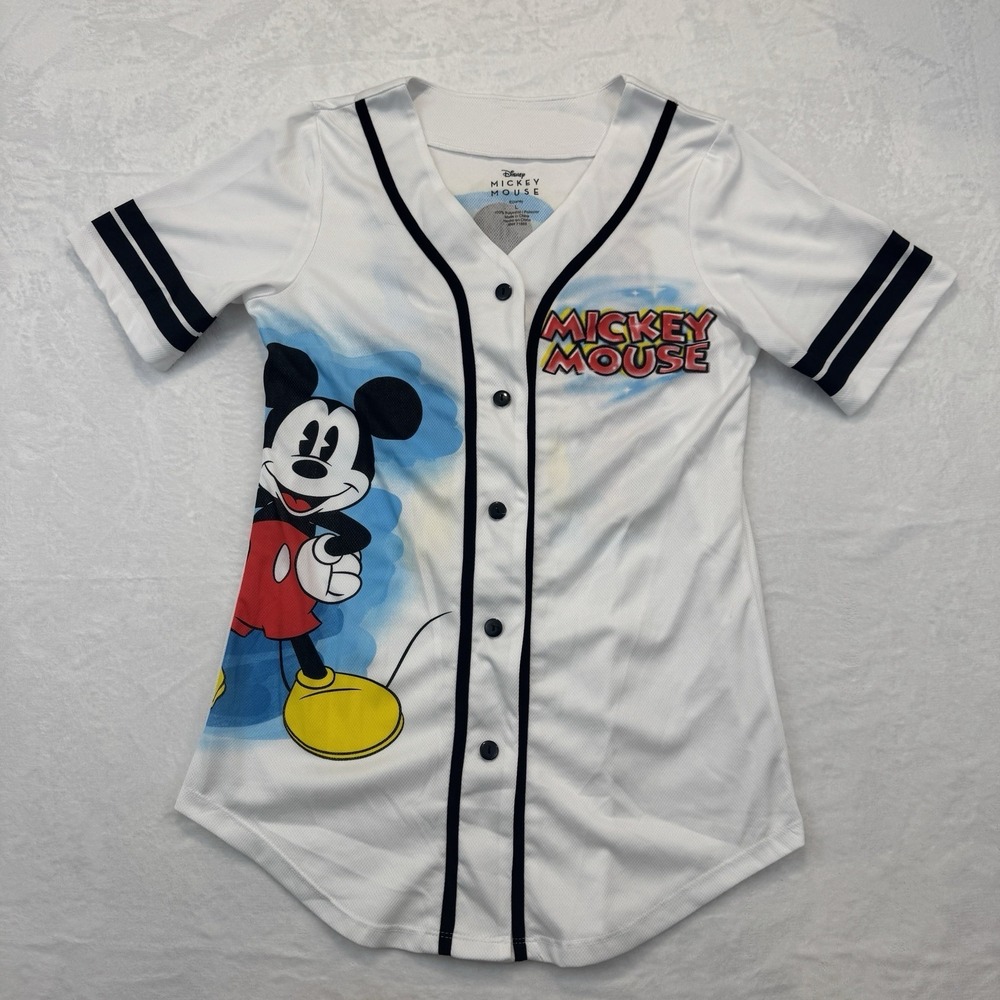 Disney Mickey Mouse Baseball Jersey Button-Up Women's Small Short Sleeve